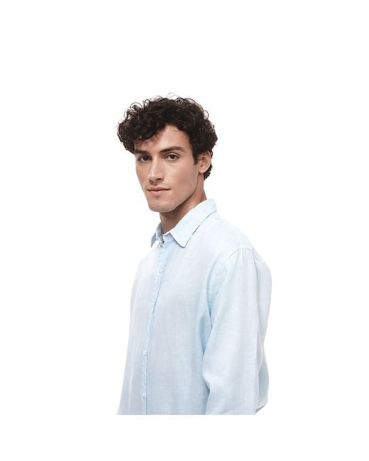 Haris Cotton Blue Linen Basic Long-Sleeved Shirt- Marine for men