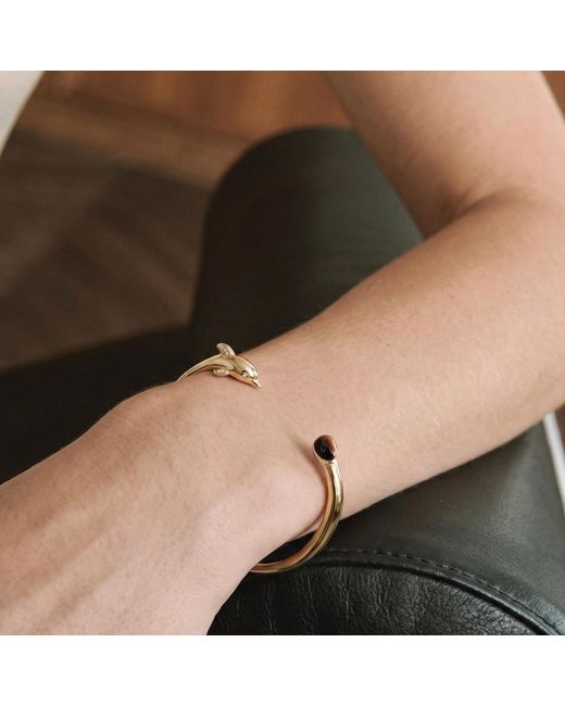 Freqnc Atelier Metallic Dolphin Bangle With Tiger's Eye