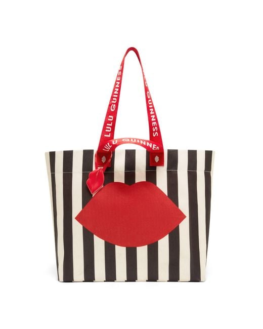 Lulu Guinness Red Multi Lulu Lip Striped Tote Bag
