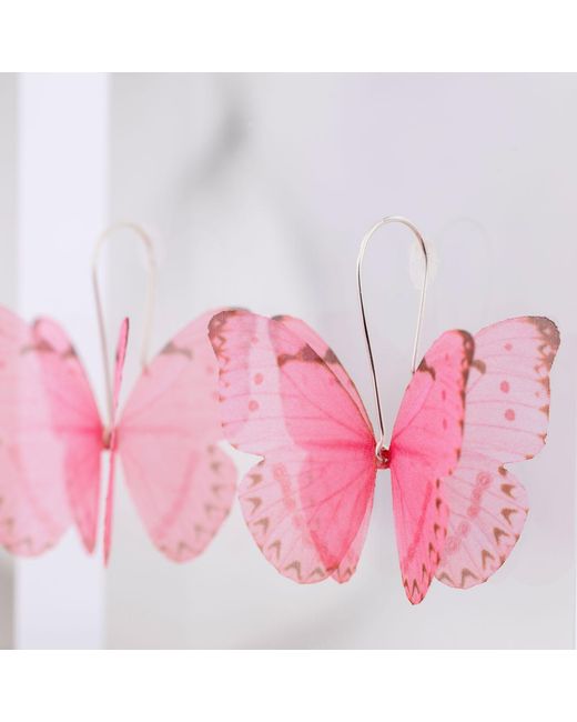Oana Savu Pink Silk Butterfly Earrings Silk Wings Fairy Jewelry