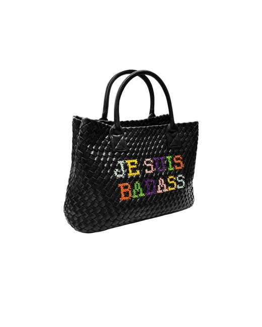 Lilly Loves Black Je Suis Badass Vegan Embroidered Bag