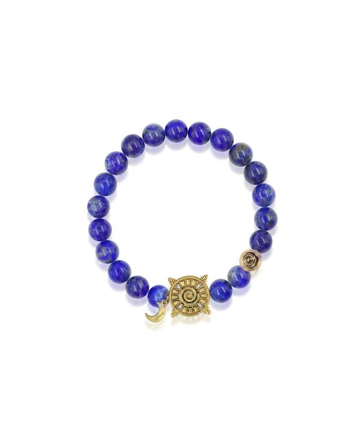 Aurozia Blue Three Charms Solar Meridian Whitegold Plated Sundial And The Sun Coin Lapis Lazuli Beaded Bracelet