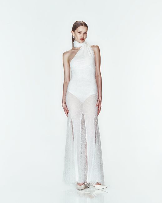 Khéla the Label White Champagne Chic Beaded Gown In