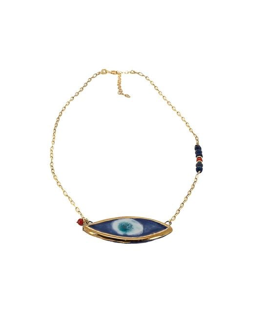 Ebru Jewelry Blue Handmade Ceramic Evil Eye Unique Necklace