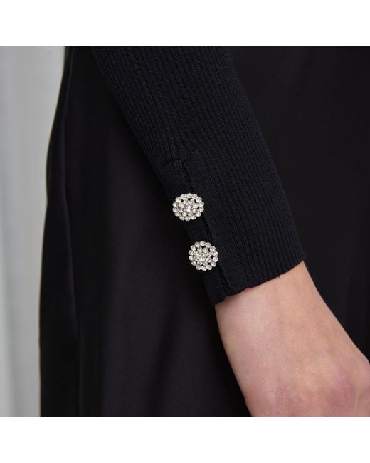 Roch Perel Black Silk Knit Mixed Midi Dress