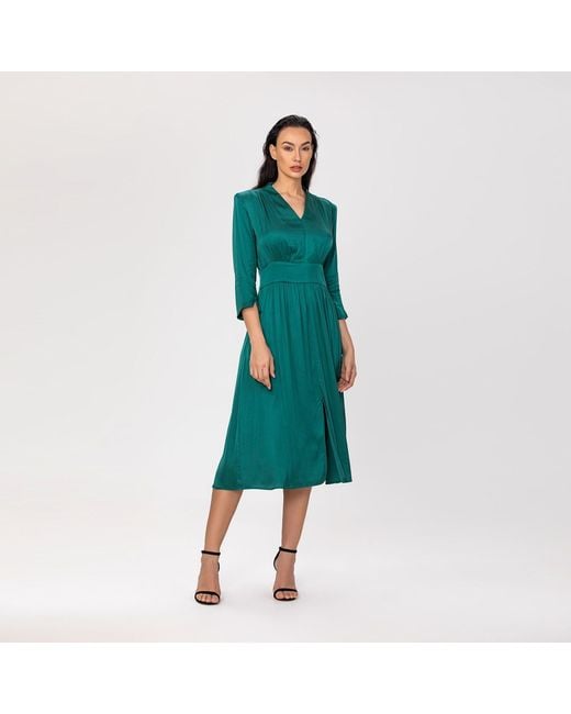 Smart and Joy Green Fit-And-Flare Satin And Jacquard Dress