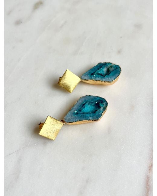 Magpie Rose Blue Aqua Triangle Rocks Earrings