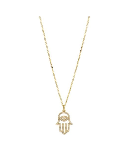 KAMARIA Metallic Evil Eye Hamsa Hand Necklace With Diamonds