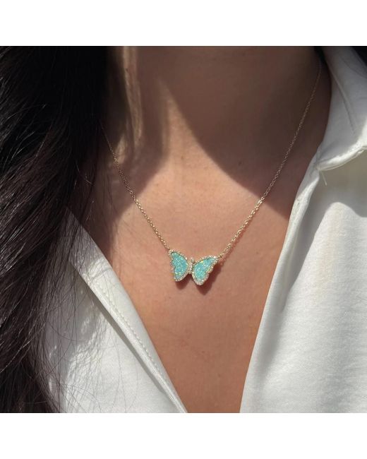 KAMARIA Metallic Opal Butterfly Necklace With Crystals