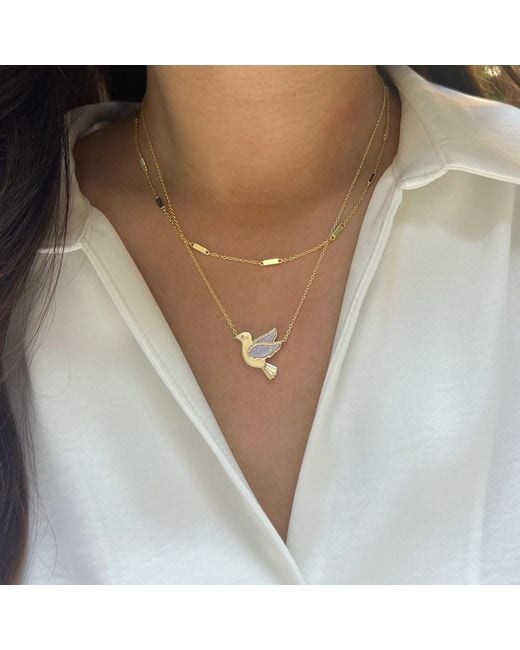 KAMARIA Metallic Opal Dove Bird Necklace With Crystals