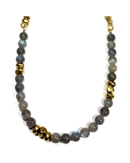 Rachel Nathan Multicolor Labradorite & Brass Stones Necklace