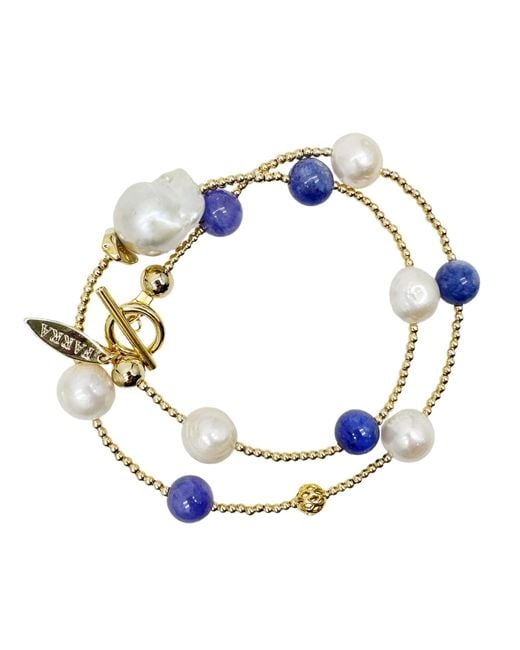 Farra Blue Versatile Jade And Baroque Pearls Double Layer Bracelet