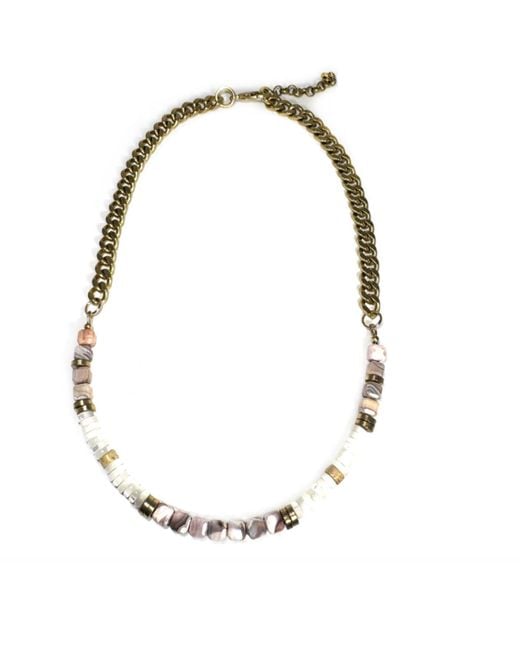 Rachel Nathan Metallic Botswana Agate & Mother Of Pearl Curb Necklace