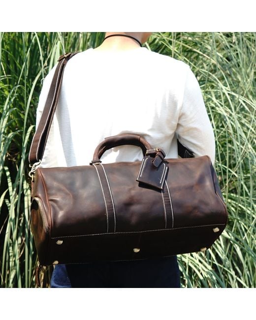 Touri Brown Dark Leather Weekender for men