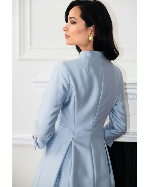 Santinni Blue Astor Silk Taffeta Dress Coat