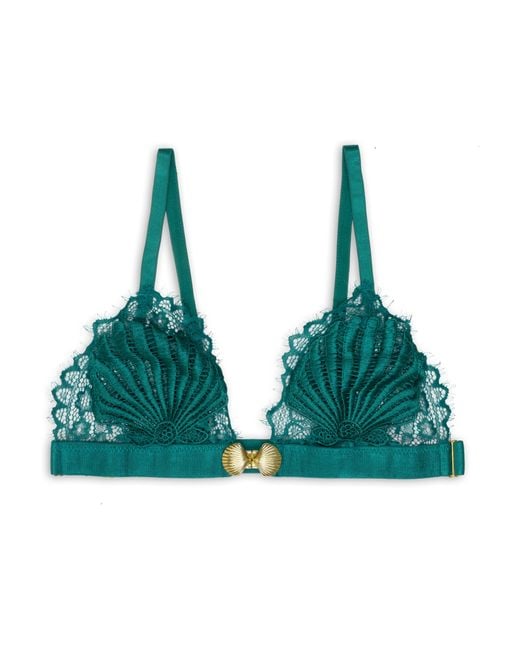 Empress Mimi Green Venus Lace Bralette With Shell Detail And Front Clasp