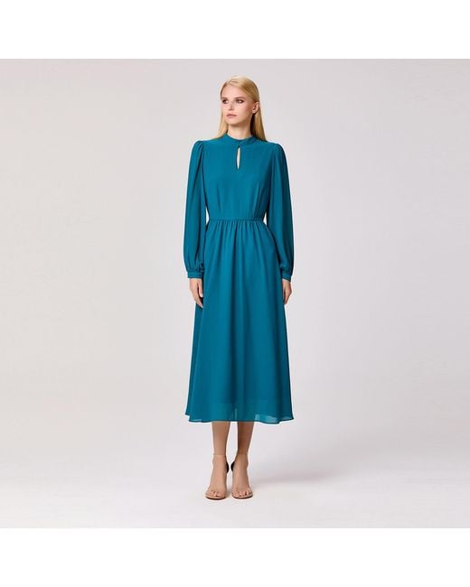 Smart and Joy Blue Keyhole Neckline Blouse Dress