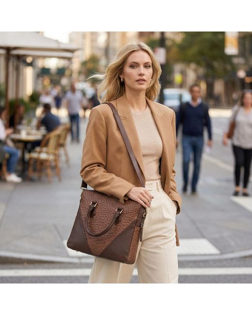 Sibylla Delphica Brown Ostrich Leather Laptop Tote