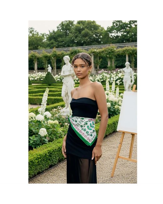Jessie Zhao New York Green Ivy Parterre Double Sided Silk Scarf