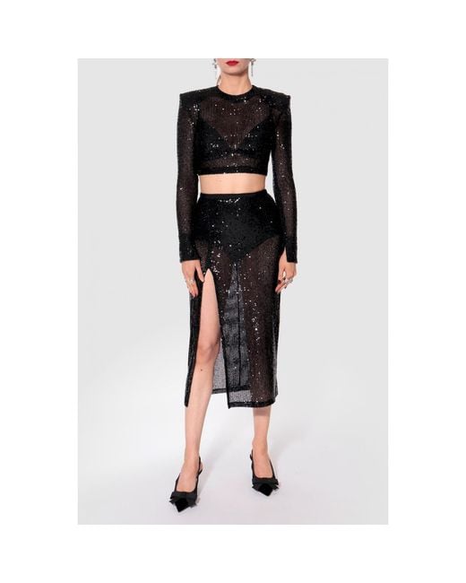 AGGI by HALEWSKI Black Zuza Sparkle Sequin Midi Skirt