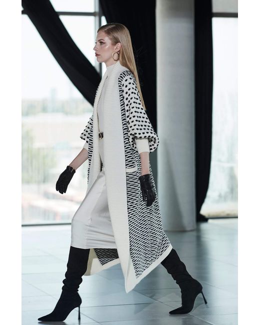 The Extreme Collection White Neutrals Ivory Organic Wool And Alpaca Knit Long Cardigan