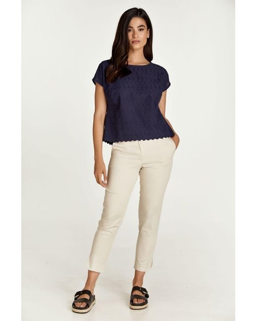 Conquista Blue Sleeveless Embroidered Top