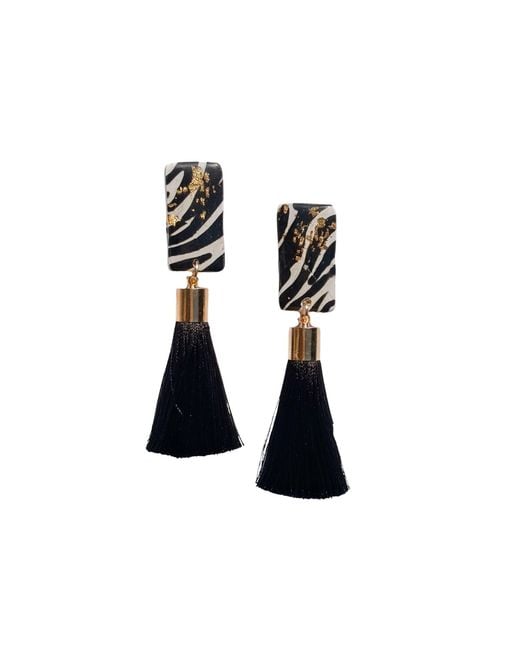 Babaloo Black Zebra Silk Tassel Earrings