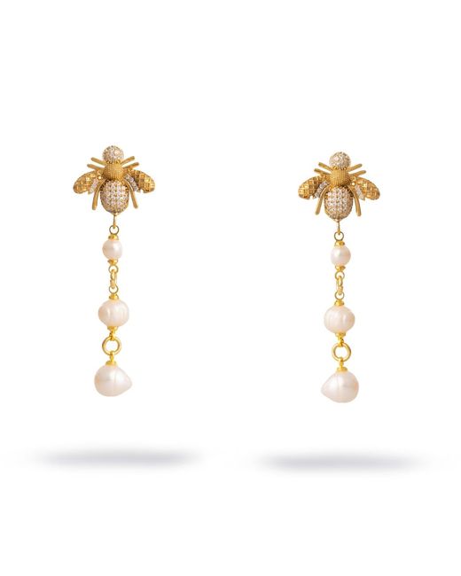 Ebru Jewelry Metallic Queen Bee Pearl & Diamond Earrings