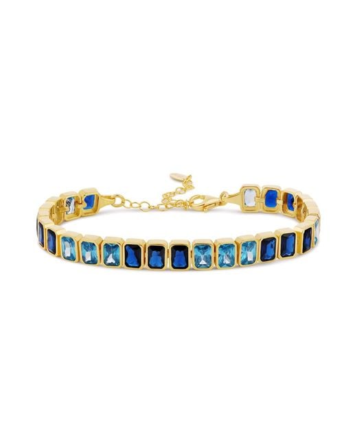 SHYMI Blue Bezel-Set Colored Emerald Tennis Bracelet