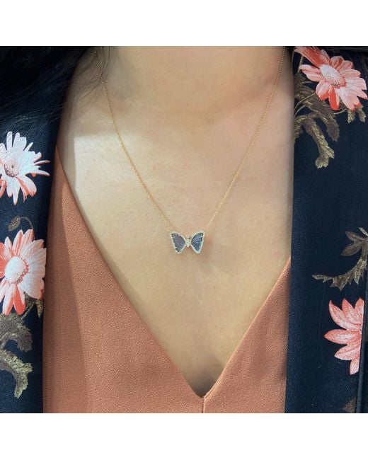 KAMARIA Blue Mini London Topaz Butterfly Necklace With Diamonds