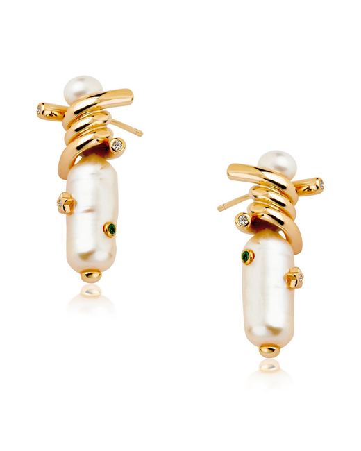 Arctic Fox & Co. Metallic Layla 18Ct-Plated Pearl Earrings