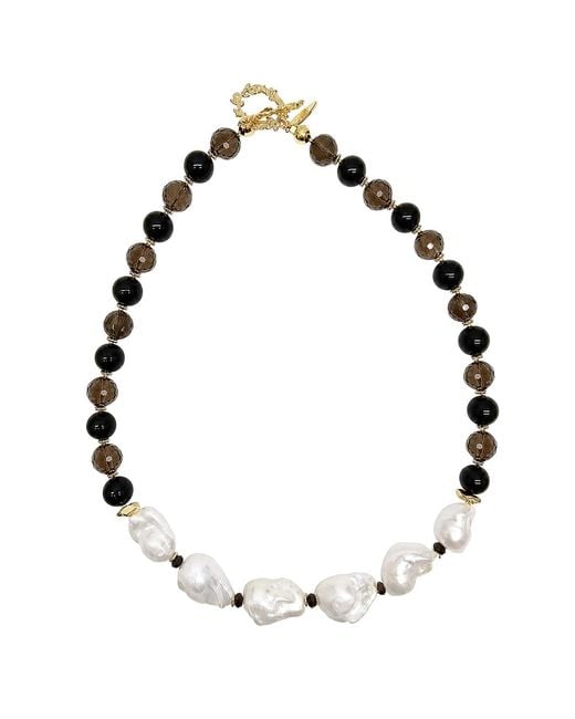 Farra Black Quartz And Obsidian With Baroque Pearl Statement Necklace