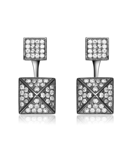 Genevive Jewelry White Sterling Silver Black Plated Cubic Zirconia Multiple Square Jacket Earrings