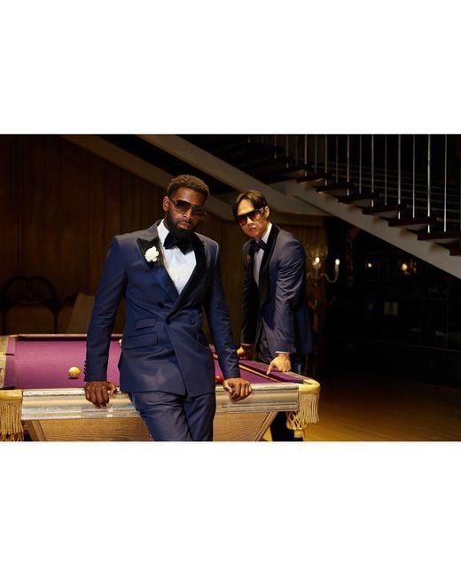 DAVID WEJ Blue Alfredo Dress Double Breasted Velvet Peak Lapel Tuxedo Set – for men