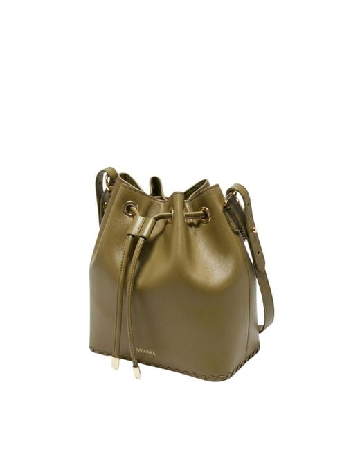 Saonara Brand Green Bucket Bag Khaki Leather