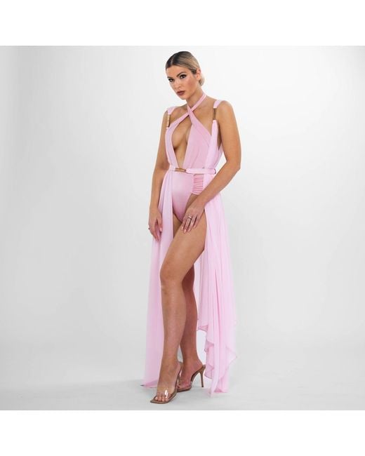 ANTONINIAS Pink Melanie Dual-Way Plunge Swimsuit With Side Cut-Outs