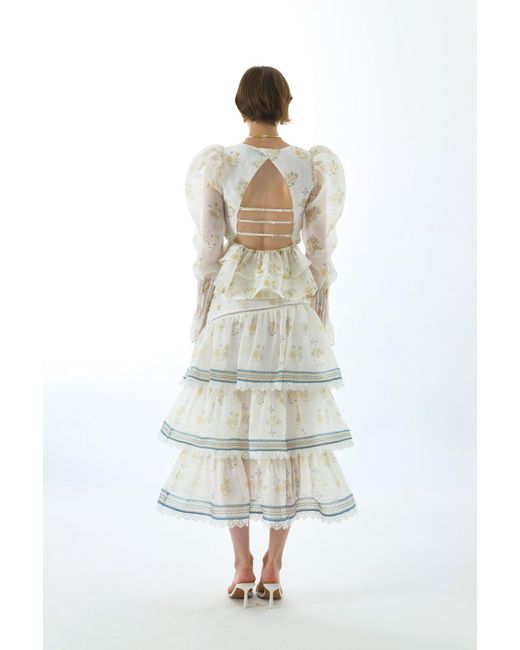 We Are Kindred White Cynthia Silk Tiered Midi Skirt