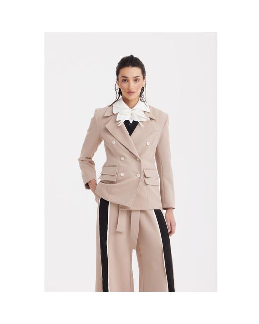 Julia Allert Natural Neutrals Classic Tailored Double-Breasted Blazer