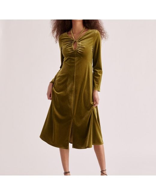 Paisie Green Velvet Tie-Neck Dress