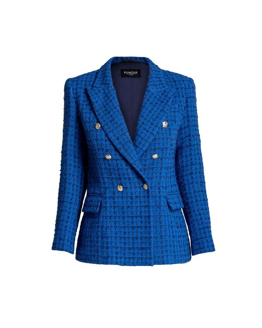 Rumour London Blue Cambon Wool-Blend Boucle Tweed Blazer