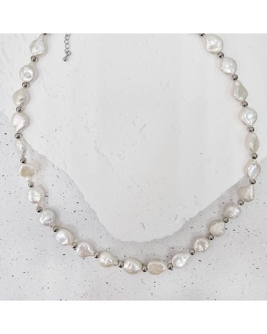 Farra Metallic Irregular Freshwater Pearls With Sterling Necklace for men