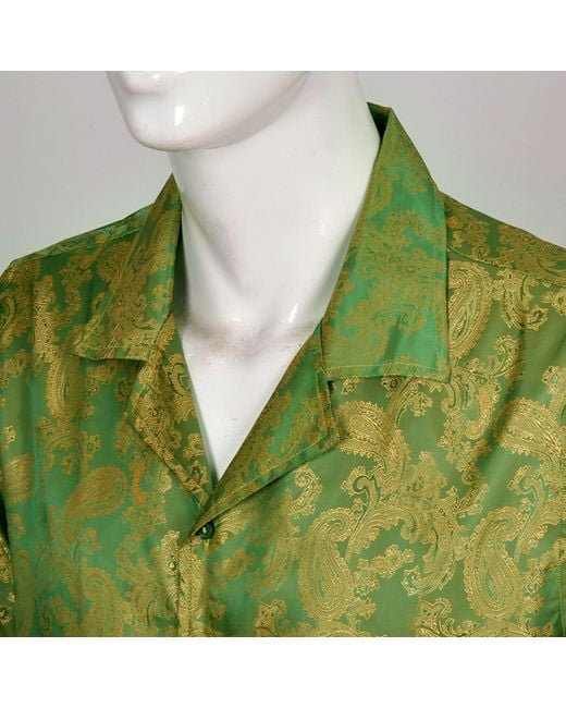 DAVID WEJ Green Washington Cuban Collar Paisley Shirt for men