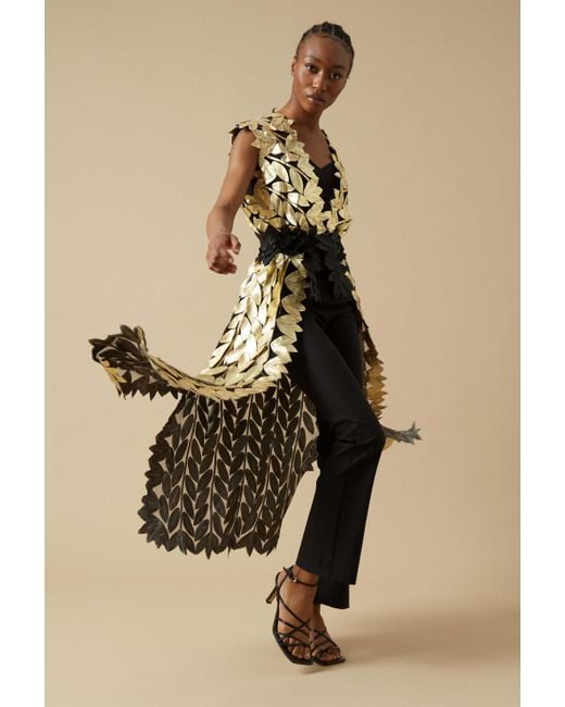 James Lakeland Metallic Long Leaf Leather Gilet