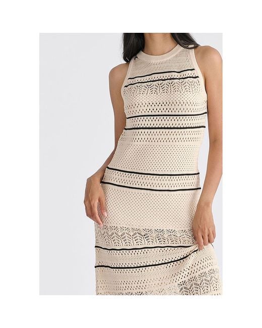 Paisie Natural Neutrals Contrast Detail Pointelle Knitted Dress