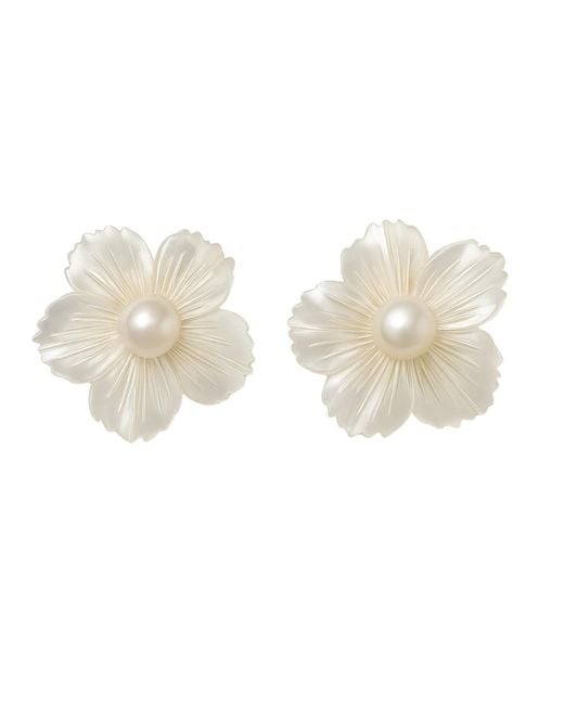 Martina Rozenberg Smira Jewelry White Flower Pearl Earrings