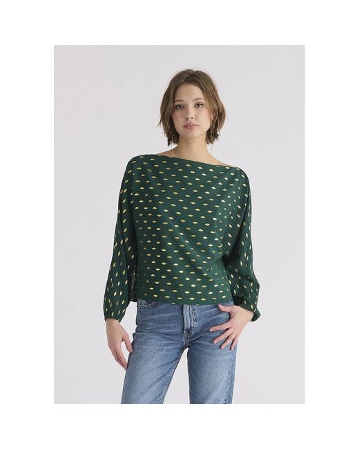 Paisie Green Foil Print Boat Neck Top