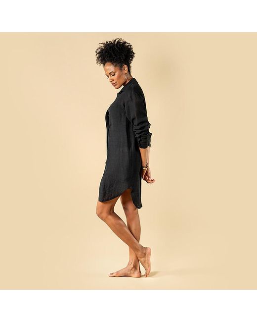 The Summer Edit Black Charley Luxe Linen Shirt Dress