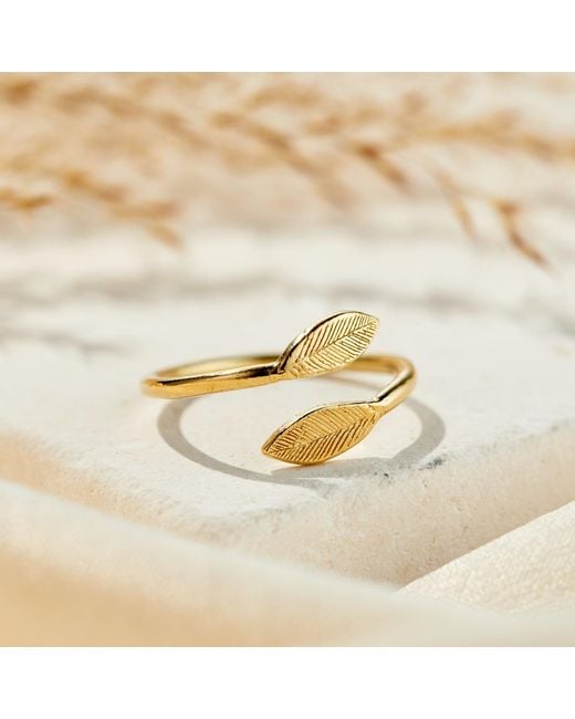 Posh Totty Designs Metallic Yellow Gold Plated Leaf Open Ring