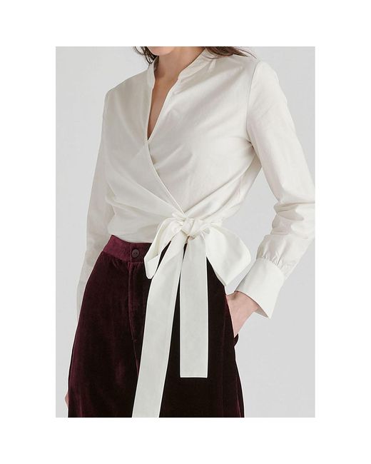 Paisie White Split Collarless Wrap Top With Side-Tie Waist