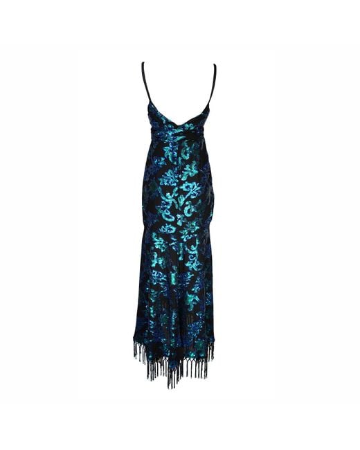 Jennafer Grace Blue Absinthia Fringe Faux Wrap Dress